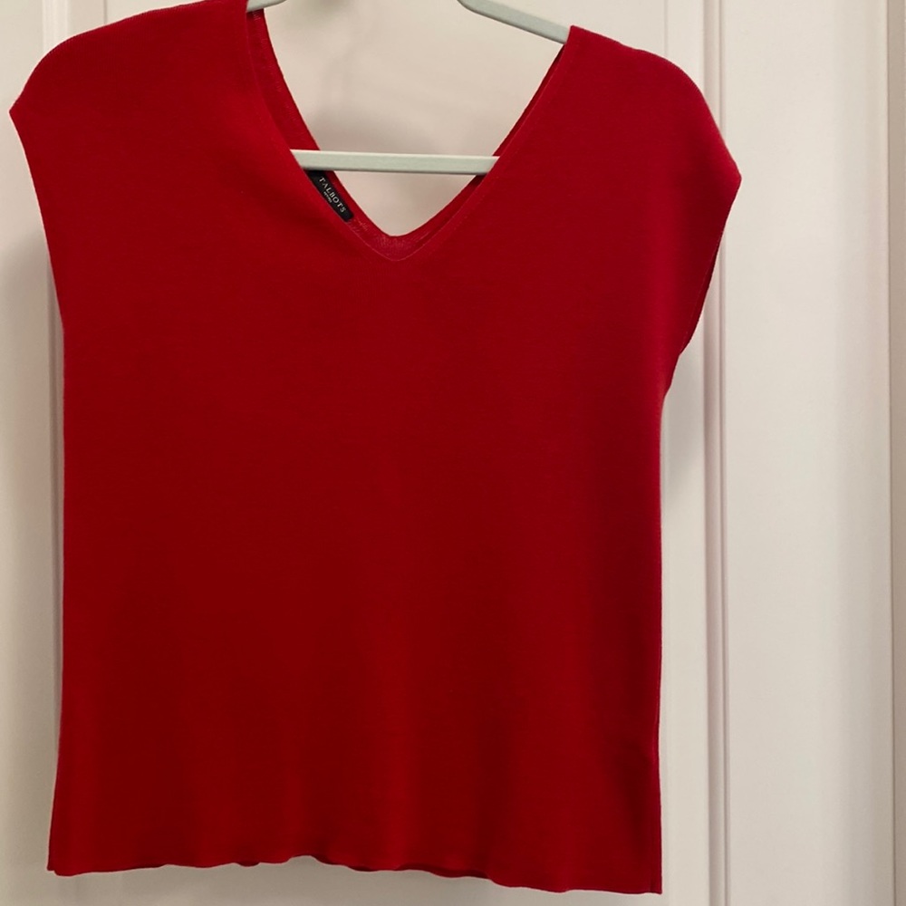 Talbots szMP Red cap sleeve sweater V neck front & back Wash/dry